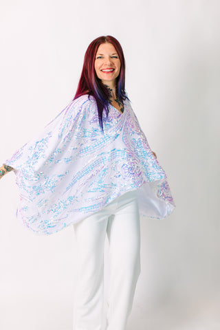 Iridescent Embroidered Sequin Tunic - Satin Lined