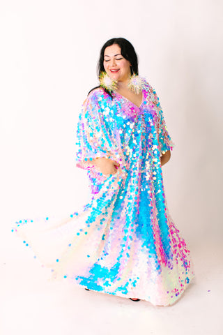 Iridescent Paillette Long Caftan
