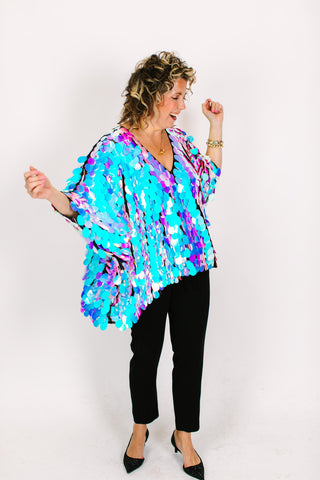 Iridescent Paillette On Black Mesh Tunic