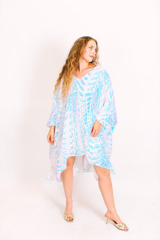 Iridescent Stripe Embroidered Sequin Short Caftan - Satin Lined