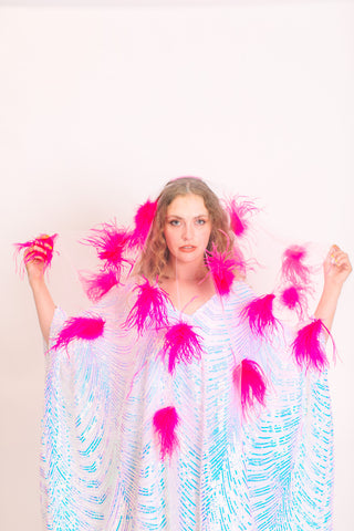 White Tulle Pink Feather Veil
