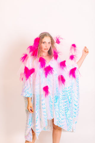 White Tulle Pink Feather Veil