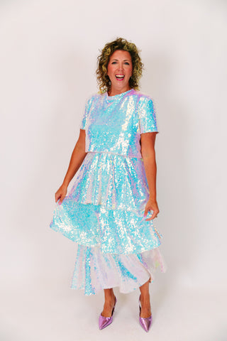 tiered sequin dress Iridescent 3-Tiered Sequin Skirt – fringe co