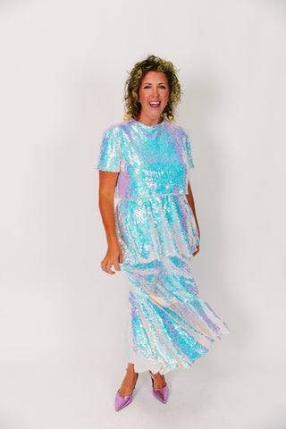 Iridescent 3-Tiered Sequin Skirt