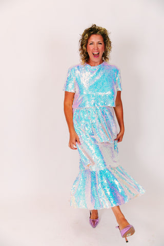 Iridescent 3-Tiered Sequin Skirt