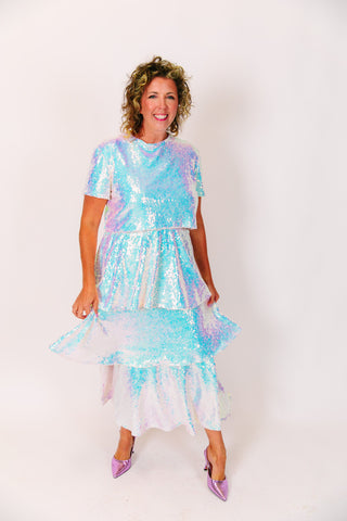 Iridescent 3-Tiered Sequin Skirt