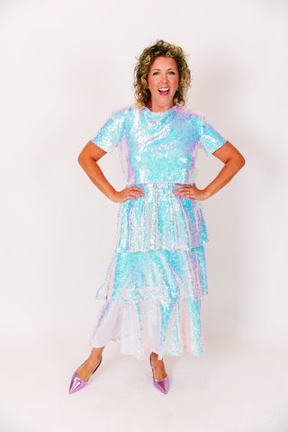 Iridescent 3-Tiered Sequin Skirt