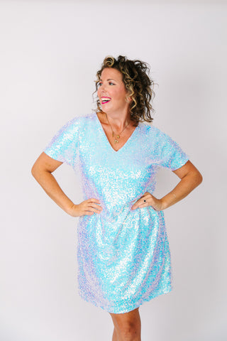 Iridescent Sequin V-Neck Dress