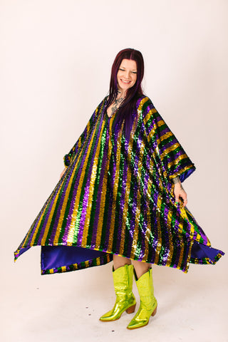 Mardi Gras Sequin Stripe Mid Caftan - Satin Lined