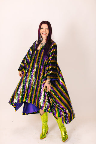 Mardi Gras Sequin Stripe Mid Caftan - Satin Lined