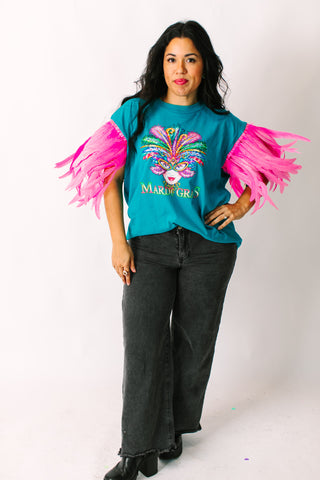Mardi Gras Pink Feather Party Tee