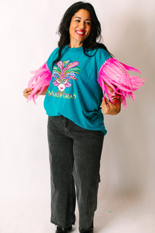 Mardi Gras Pink Feather Party Tee