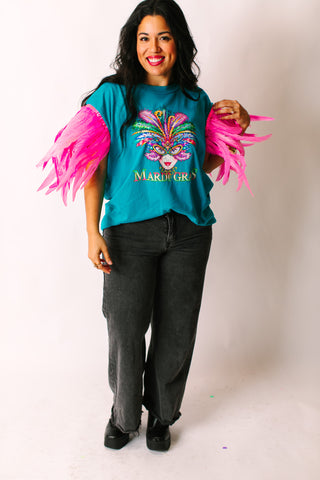 Mardi Gras Pink Feather Party Tee
