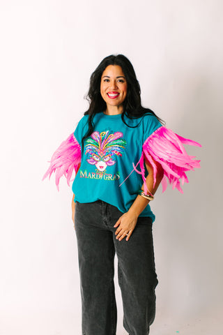 Mardi Gras Pink Feather Party Tee