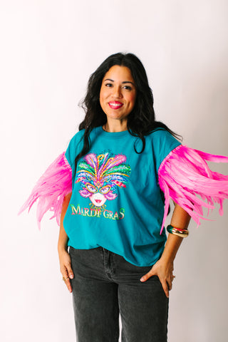 Mardi Gras Pink Feather Party Tee