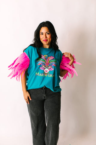 Mardi Gras Pink Feather Party Tee