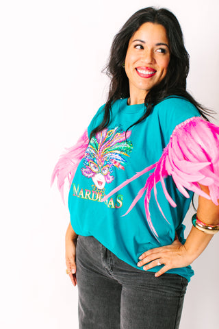 Mardi Gras Pink Feather Party Tee