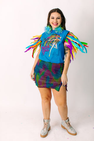 Mardi Gras Rainbow Feather Party Tee