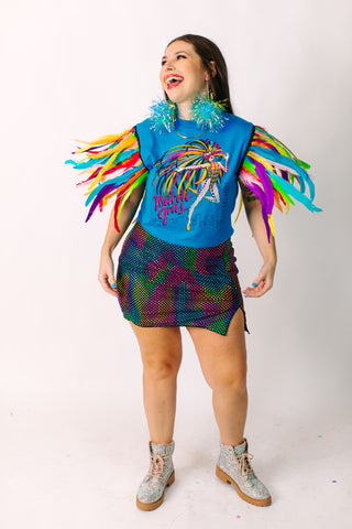 Mardi Gras Rainbow Feather Party Tee