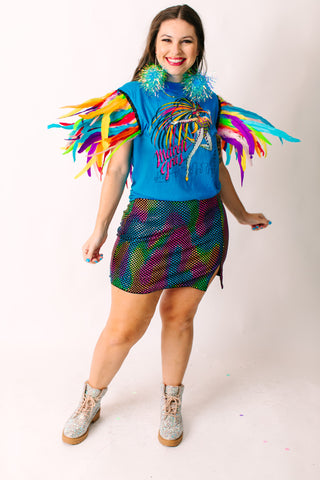 Mardi Gras Rainbow Feather Party Tee