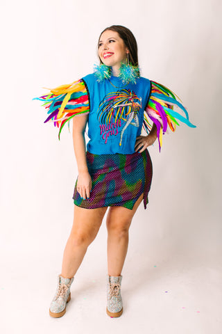 Mardi Gras Rainbow Feather Party Tee