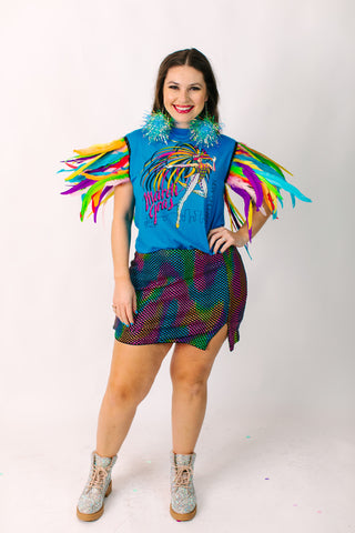 Mardi Gras Rainbow Feather Party Tee