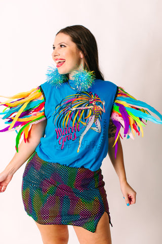 Mardi Gras Rainbow Feather Party Tee