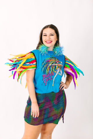 Mardi Gras Rainbow Feather Party Tee