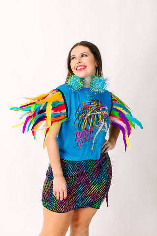 Mardi Gras Rainbow Feather Party Tee