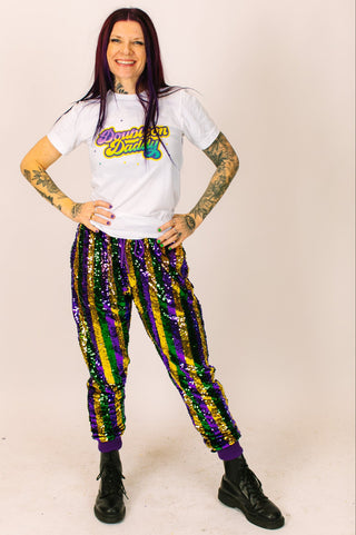 Mardi Gras Stripe Sequin Joggers