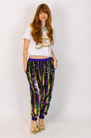 Mardi Gras Stripe Sequin Joggers