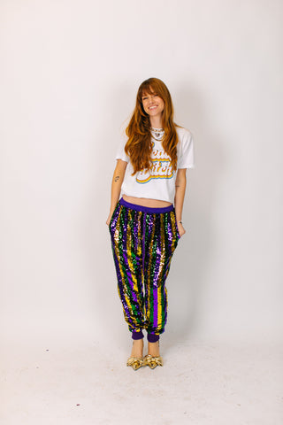 Mardi Gras Stripe Sequin Joggers