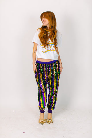 Mardi Gras Stripe Sequin Joggers