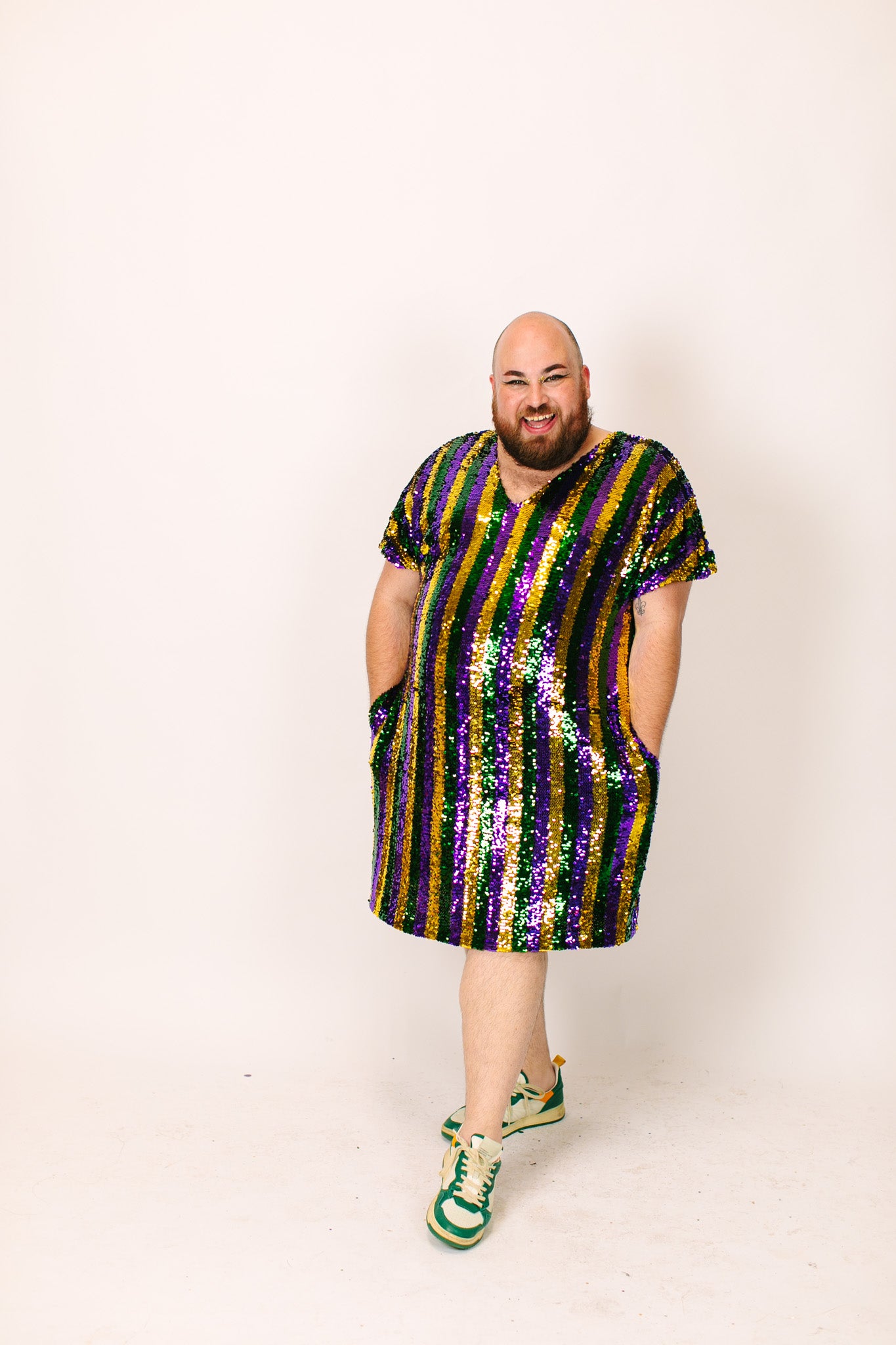Mardi Gras Stripe V-Neck T-shirt Dress – fringe co