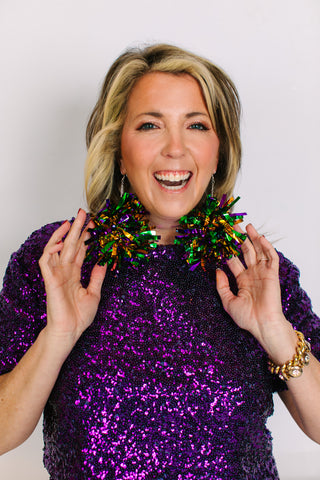 Mardi Gras Mambo Pom Pom Earrings