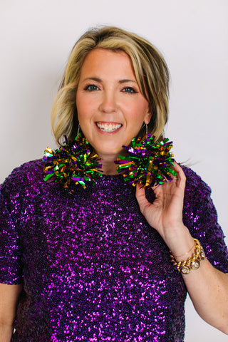 Mardi Gras Mambo Pom Pom Earrings
