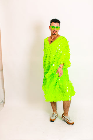 Neon Green Jumbo Paillette Mid Caftan