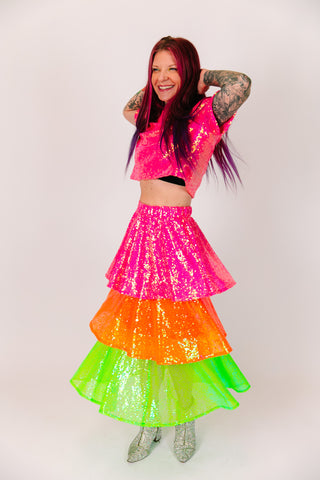 Sherbet 3-Tiered Sequin Skirt