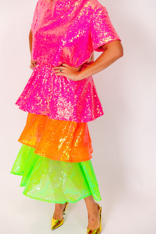 Sherbet 3-Tiered Sequin Skirt