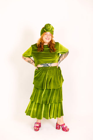 Olive 3-Tiered Velvet Skirt