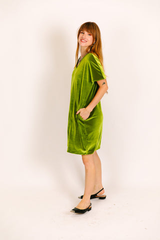 Olive Velvet V-Neck Dress fringe co Olive Velvet V-Neck Dress fringe co