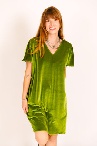 Olive Velvet V-Neck Dress fringe co Olive Velvet V-Neck Dress fringe co