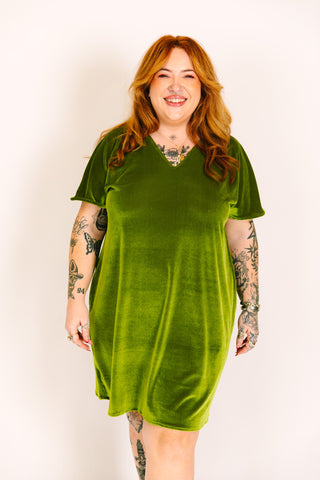Olive Velvet V-Neck Dress fringe co Olive Velvet V-Neck Dress fringe co
