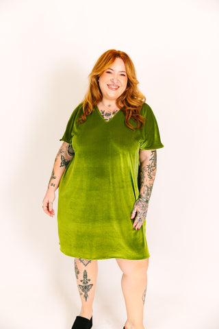 Olive Velvet V-Neck Dress fringe co Olive Velvet V-Neck Dress fringe co