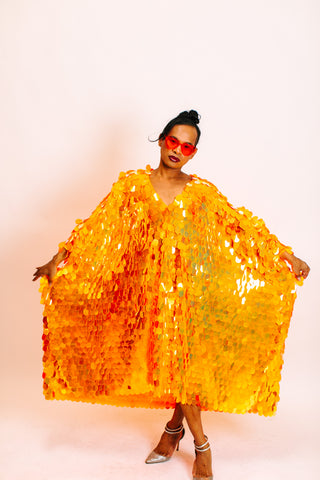 Neon Orange Jumbo Paillette Mid Caftan