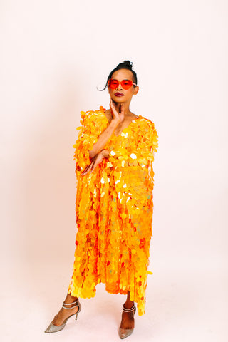 Neon Orange Jumbo Paillette Mid Caftan