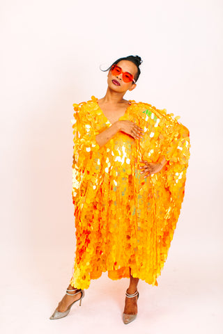 Neon Orange Jumbo Paillette Mid Caftan