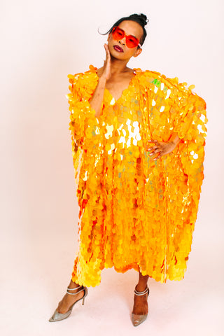 Neon Orange Jumbo Paillette Mid Caftan