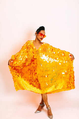 Neon Orange Jumbo Paillette Mid Caftan