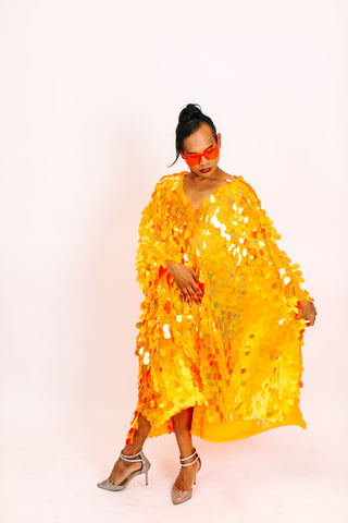 Neon Orange Jumbo Paillette Mid Caftan